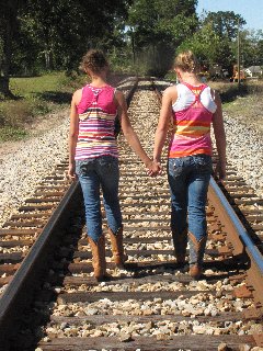 piccole amiche passeggiano lungo i binari